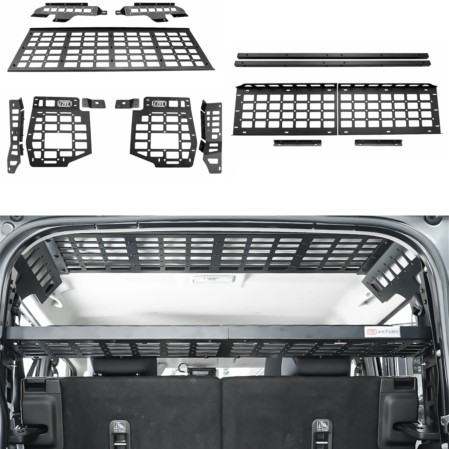 Para Suzuki Jimny JC5 5 Puertas 2023-2026: Panel Molle, Estante Central Trasero para Maletero, Panel de Techo, Portaequipajes, Organizador de Carga de Aleación de Aluminio