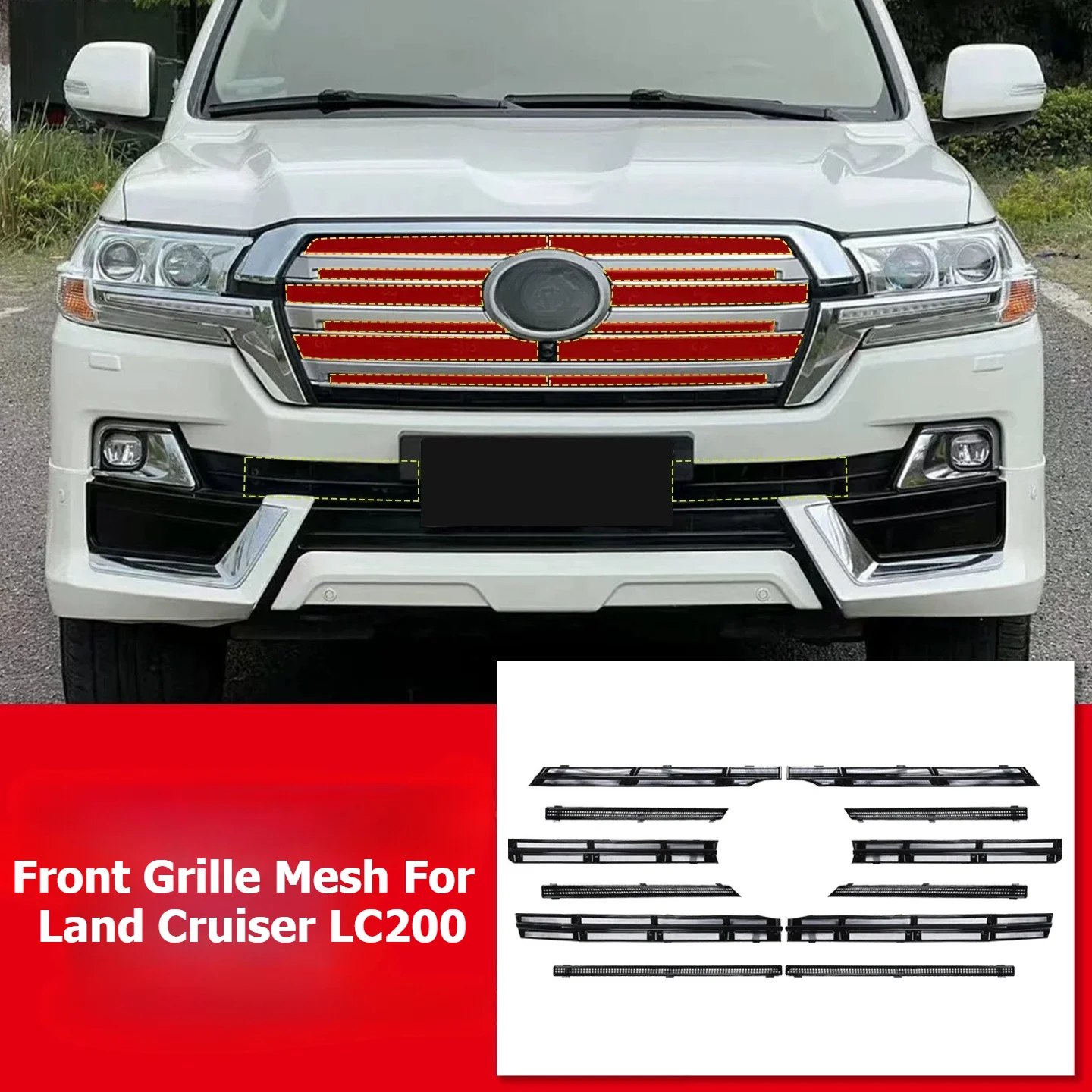 For Land Cruiser LC200 Front Grille Insect Net Anti-blocking Lower Bumper Grille Mesh Modification Accessories