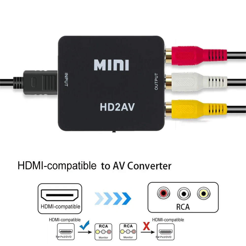 HDMI-متوافق مع محول RCA AV/CVSB L/R صندوق فيديو HD 1080P 1920*1080 60 هرتز HDMI-متوافق مع مخرج AV يدعم NTSC PAL