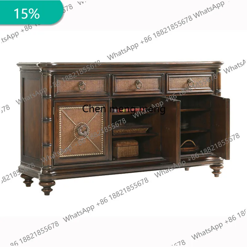 B182 American classical three-door side cabinet villa antique solid wood dishboard cabinet storage storage cabinet customization