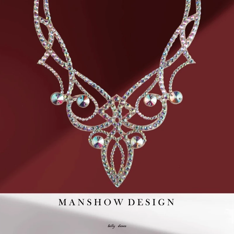 customized belly dance necklace hollow sparkling diamond necklaces versatile performance competition accessories handmade