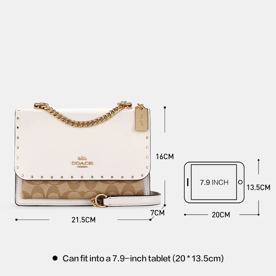 COACH women\'s small shoulder crossbody bag chain bag accordion bag white/khaki 90400 IMOT4