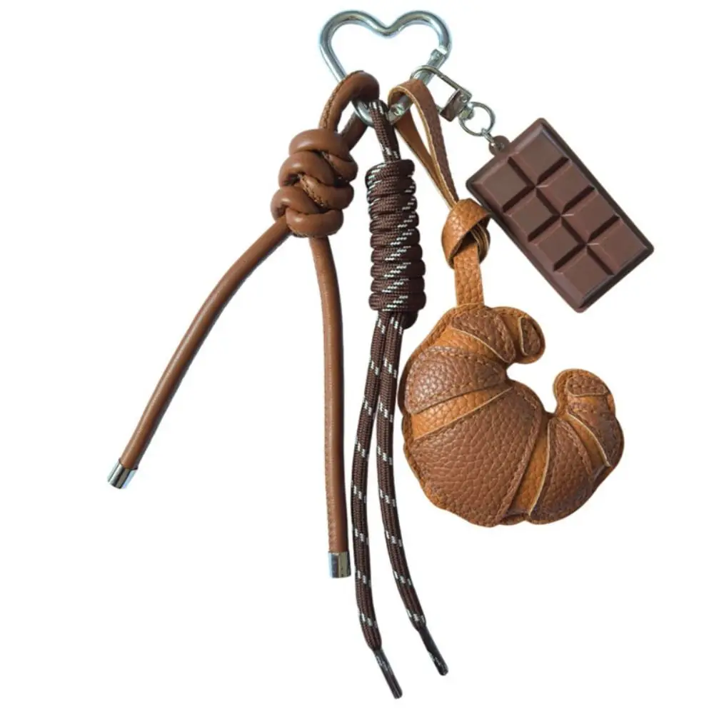 Diy Braided Rope Leather Croissant keychain Hand-Woven Bag Decoration Ladies Horn Bag Pendant Multi-Functional Trinket