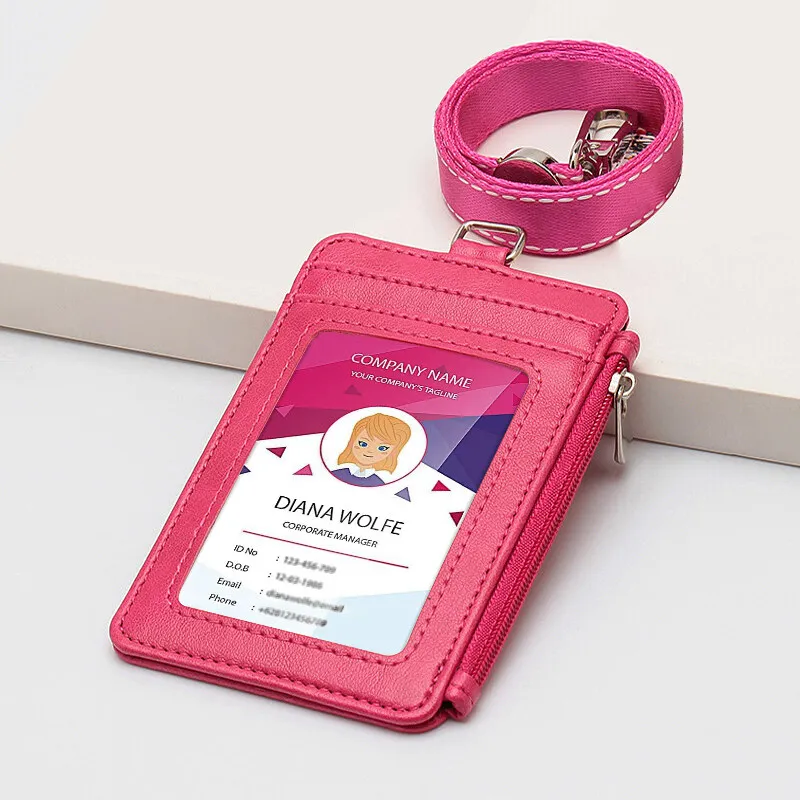 

Multi Card Slots Staff Office Worker Student Card Holder PU Leather Badge Access Control Business Lanyard Zipper Coin Pouch