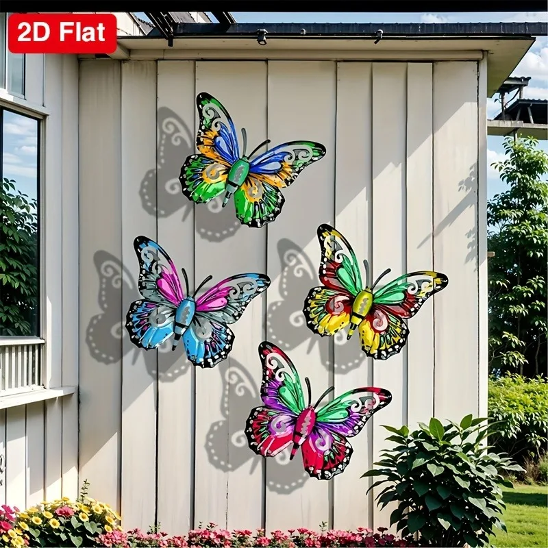 4pcs/set 2D Metal Butterfly Wall Art Decor for Garden Living Room Balcony - Durable Outdoor Indoor Wall Hanging Decorative