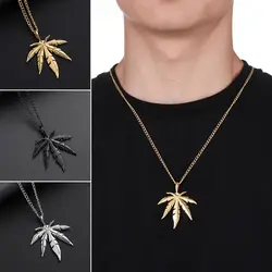 Gift Men Jewelry Titanium Steel Punk Retro Vintage Maple Leaf Necklace Leaf Pendant Choker Hip Hop
