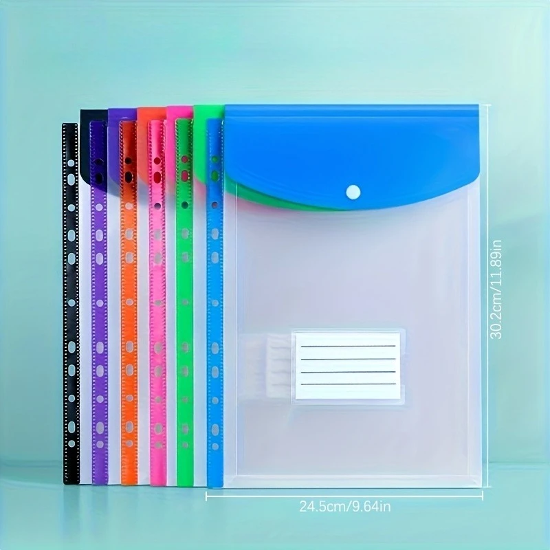 

6PCS A4 Expanding File Folders, 11-Hole Ring Binder Pockets with Push Button, Portable Document Organizer for School Office Home