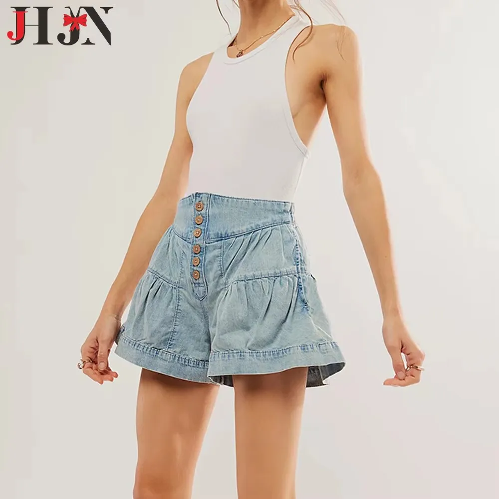 

Lotus leaf Edge Denim Shorts Women's Clothing leisure Time Elasticity Pocket Shorts Hot Pants for Spicy Girls Luxury Brand