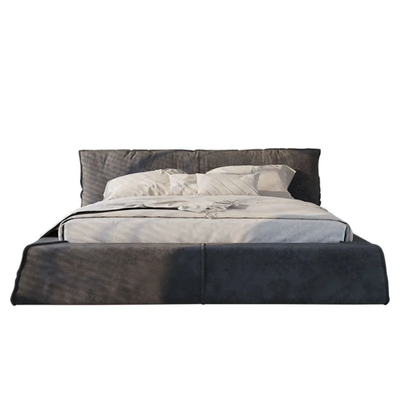 Italian minimalist leather bed Modern minimalist double light luxury matte technology fabric Paris bed