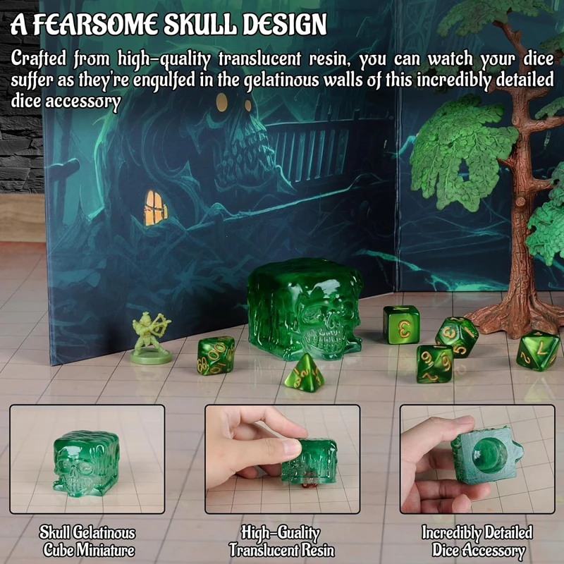 Skull Gelatinous Cube Dice Jail - Translucent Resin Dice Holder and Cage - Perfect DND Accessories and Gifts for Tabletop Game