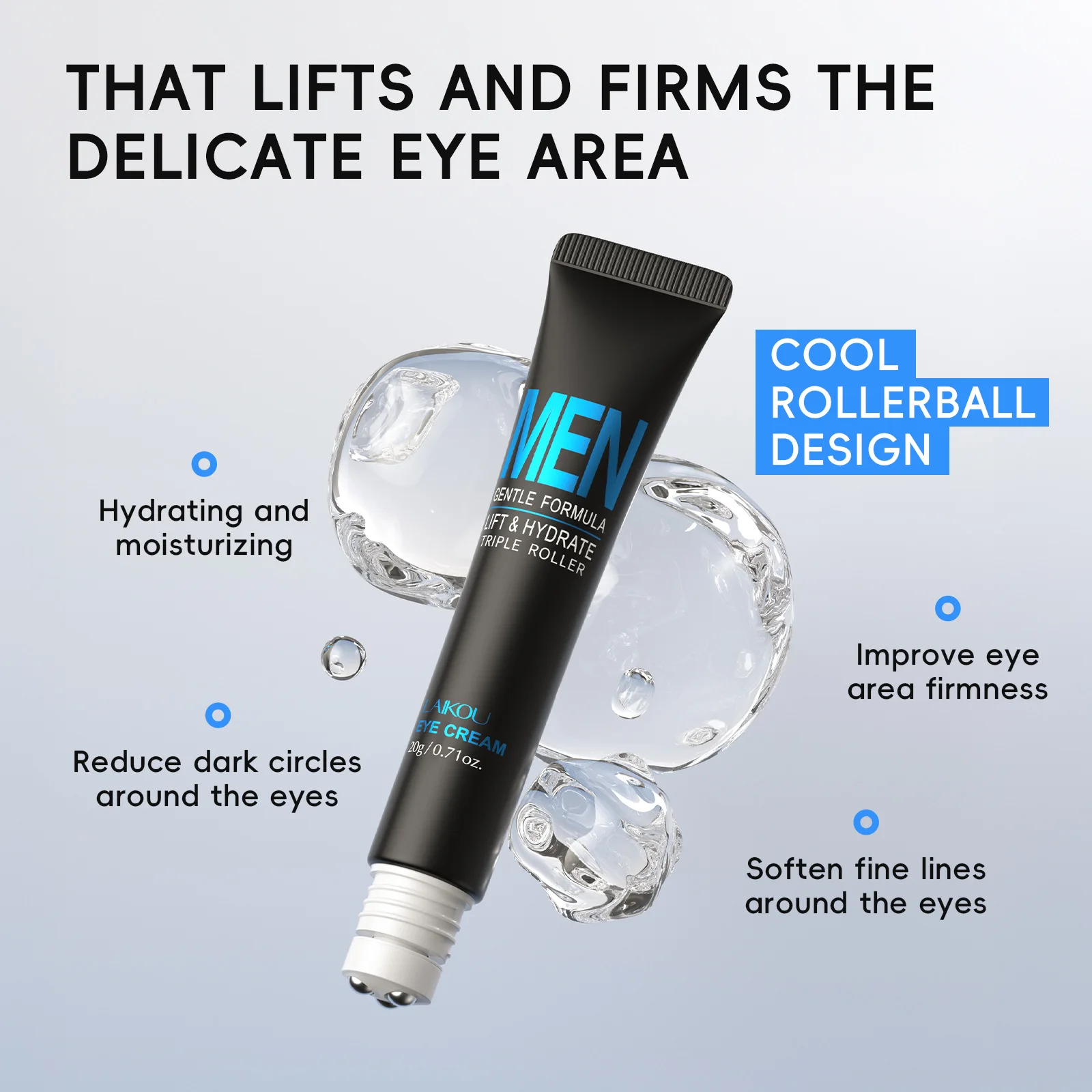 

LAIKOU 20g Anti Aging Eye Cream for Men, Moisturizing Hydrating Face Cream for Dark Circles Puffiness, Firming Under Eye Care