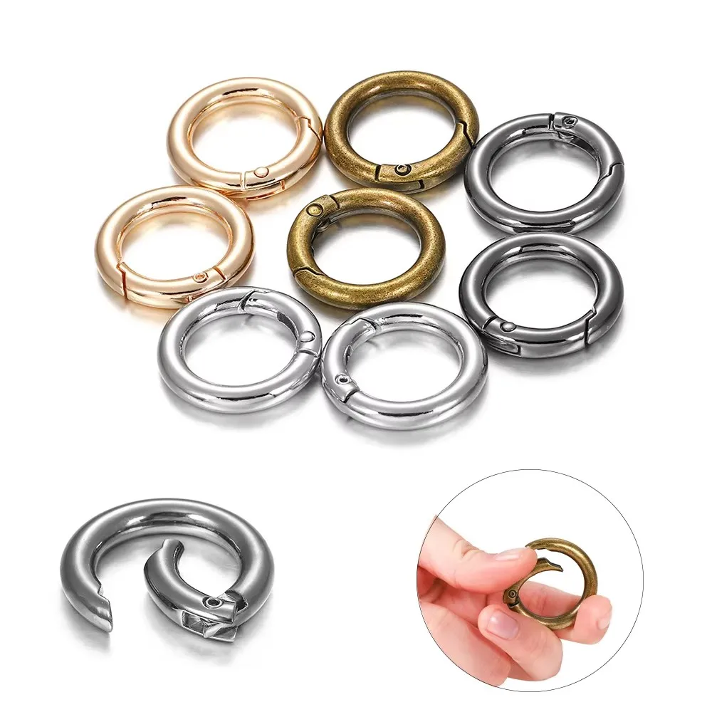 Metal O Ring Spring Clasps, abritivo mosquetão redondo, Keychain Bag Clips, gancho Dog Chain Buckles, conector para jóias DIY, 5pcs por lote