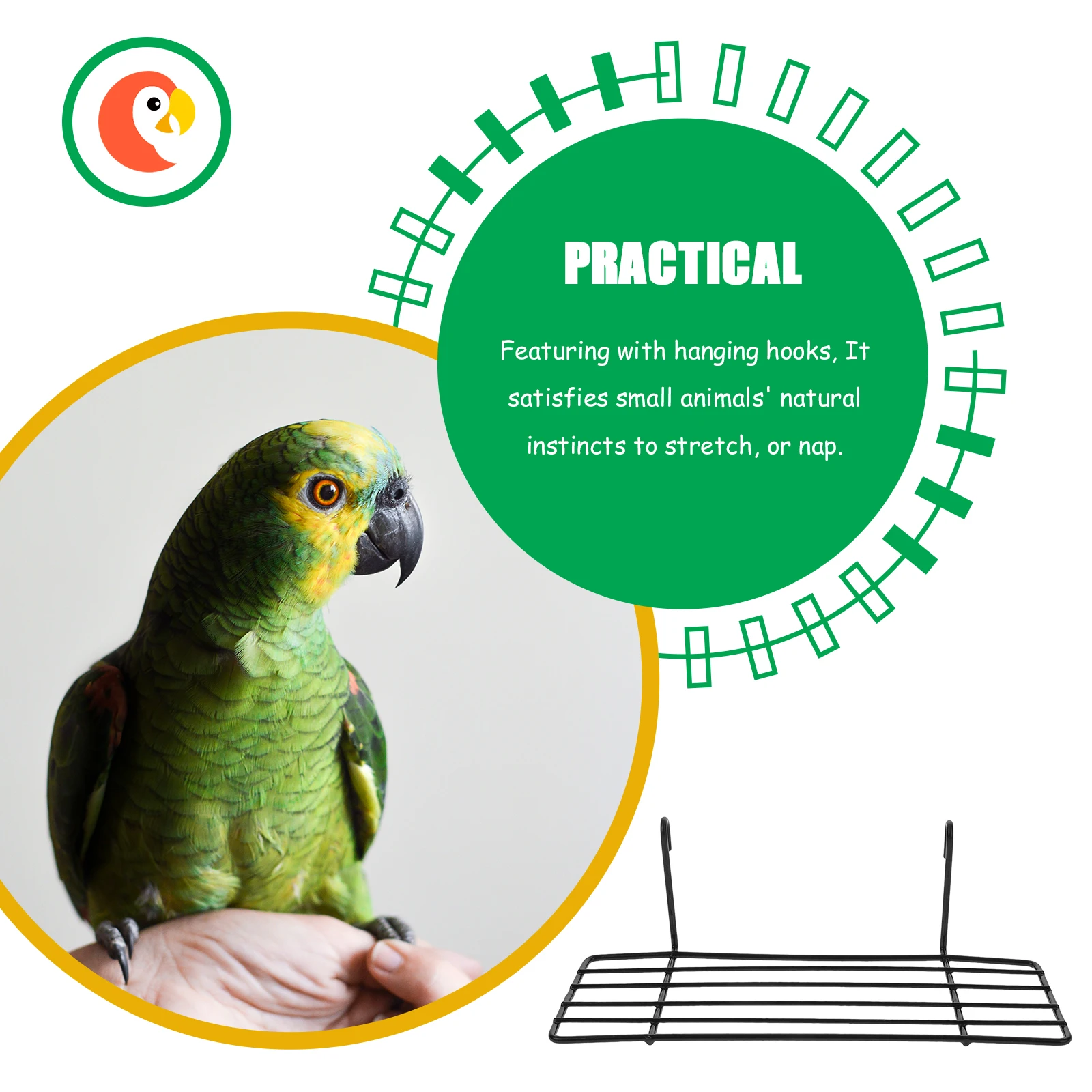 

1pc Sturdy Bird Perch For Parrot Cage Durable Iron Frame Hanging Shelf With Hooks Wall Mounted Storage Display Rack Pink