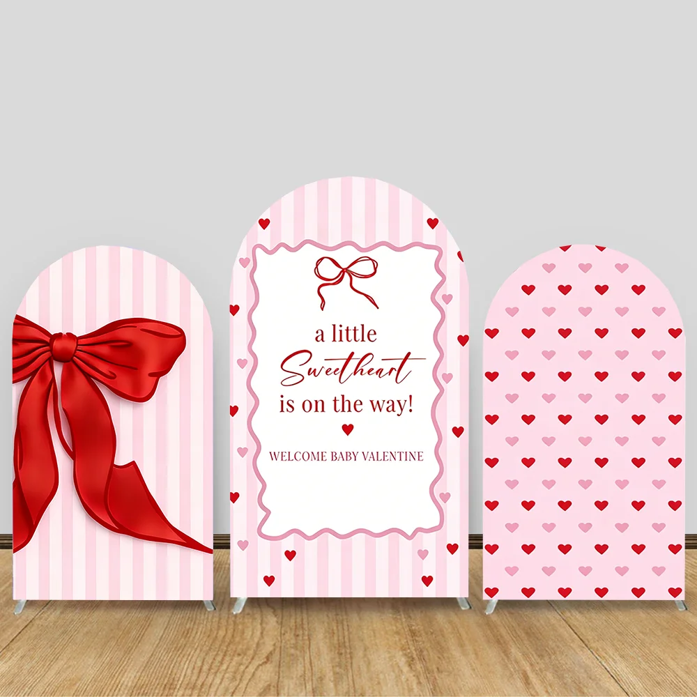 

Girls Birthday Party Arch Backdrop Photography Pink Bow Love Wedding Bridal Show Background Baby Photo 2-Sided Custom Booth