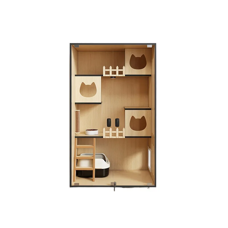 Cat Villa Home Luxury Cage Panoramic Cabinet Wooden Cat House Indoor Cattery Free Space