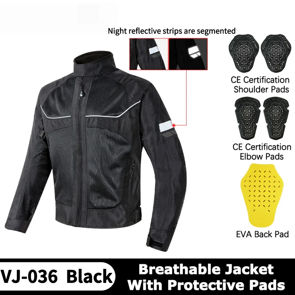 Men Summer Mesh Motorcycle Riding Jacket Shoulder Elbow Back Protective Pads Reflective Night Safety Motorbike Protective Jacket