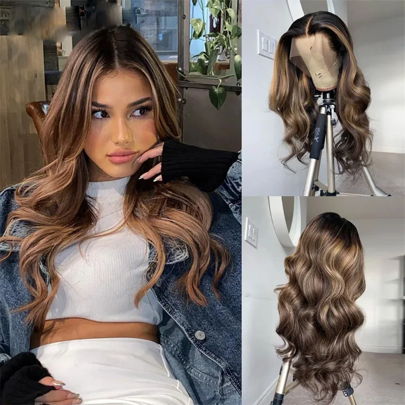 180Density Wave Soft Highlight Brown HD Lace Jewish 5x5 Silk Base European Human Hair Wig For Women BabyHair Glueless Preplucked