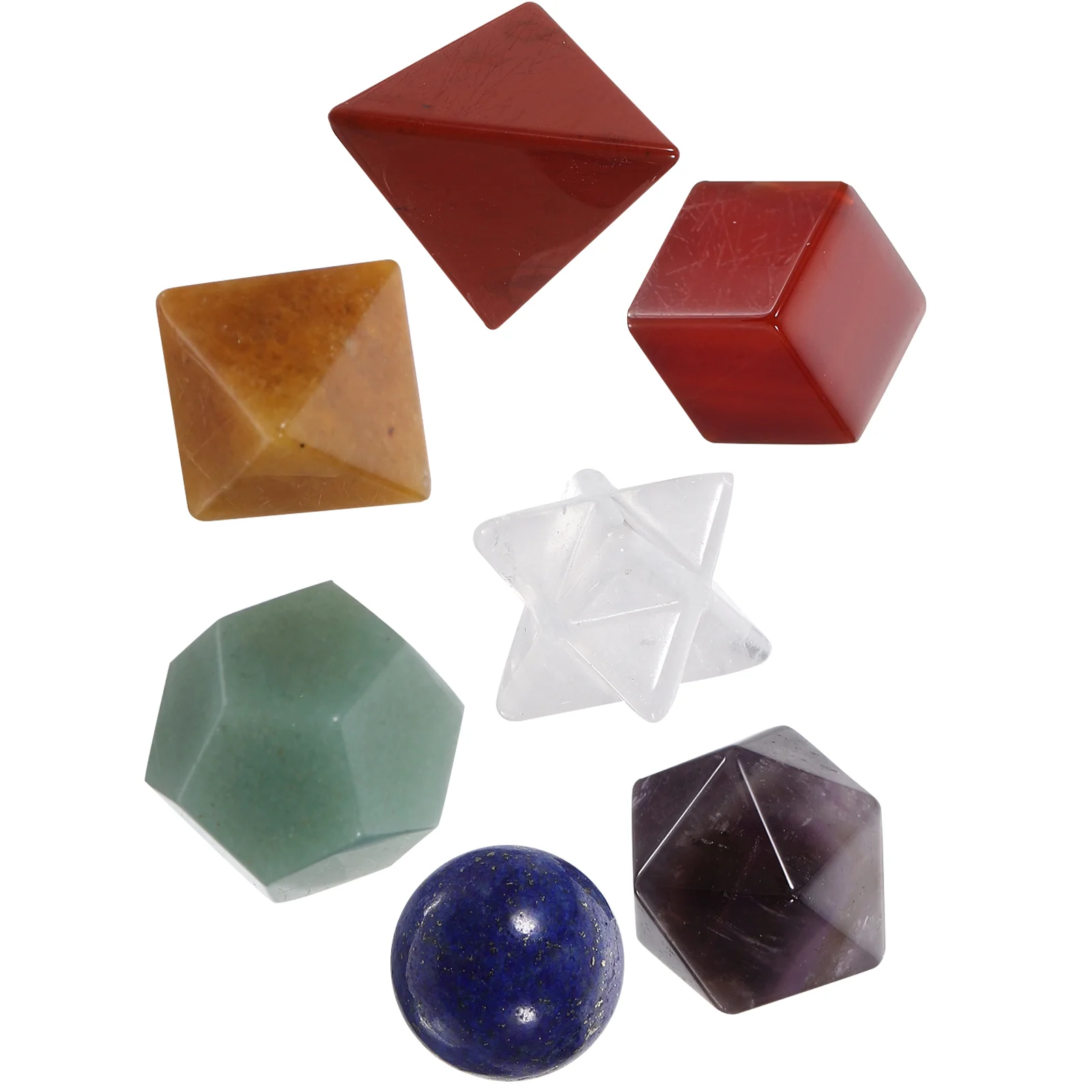 7 Chakra Healing Crystal Platonic Solids Sacred Geometry Set with Merkaba Star Carved Chakra Stone Set for Crystal Healing Medit