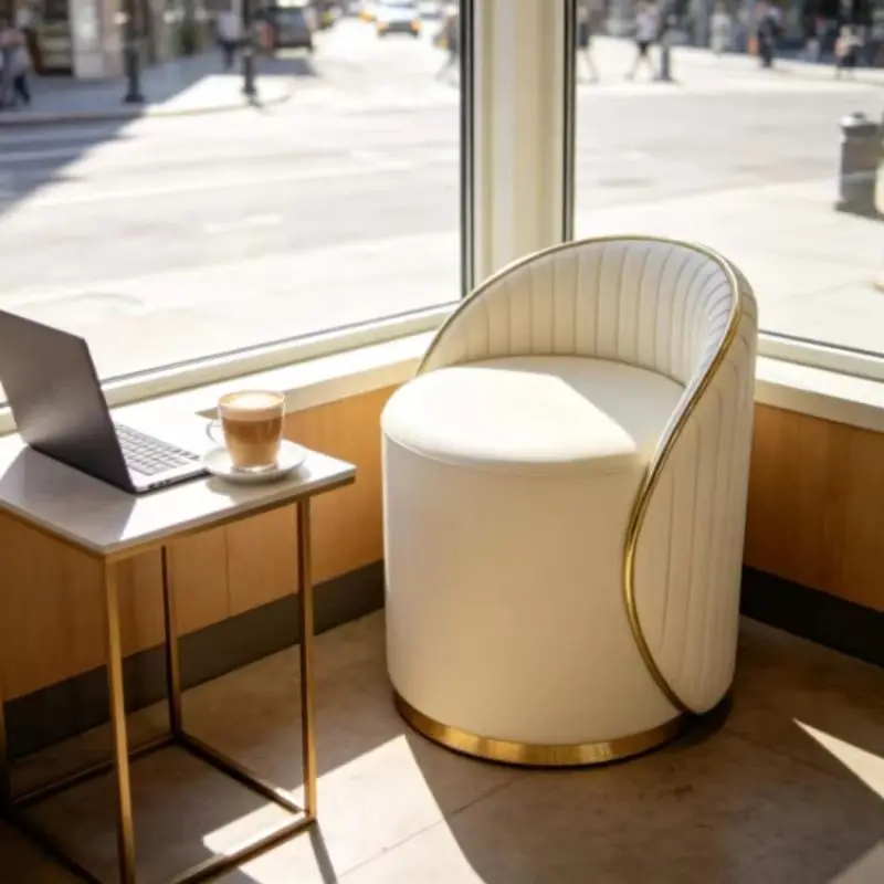 Modern Stylish Vanity Stool Ottoman, PU Leather Luxury Chair With Gold Trim Multifunctional For Bedroom Dressing Area