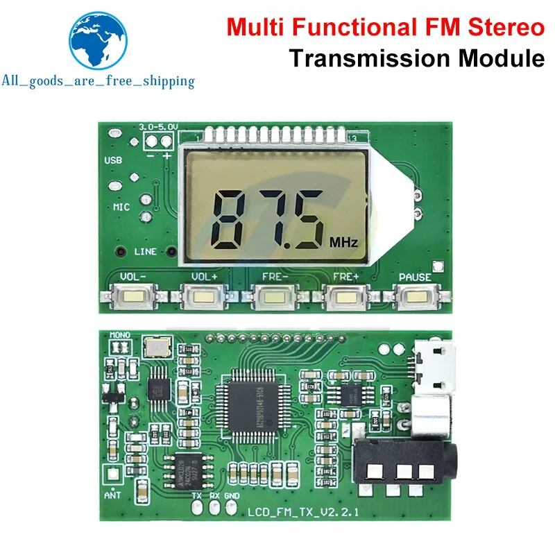 FM Transmitter Module FM Stereo Digital Transmitter Wireless Microphone Microphone Board 3V-5V FM Module 87.0MHz-108.0MHz
