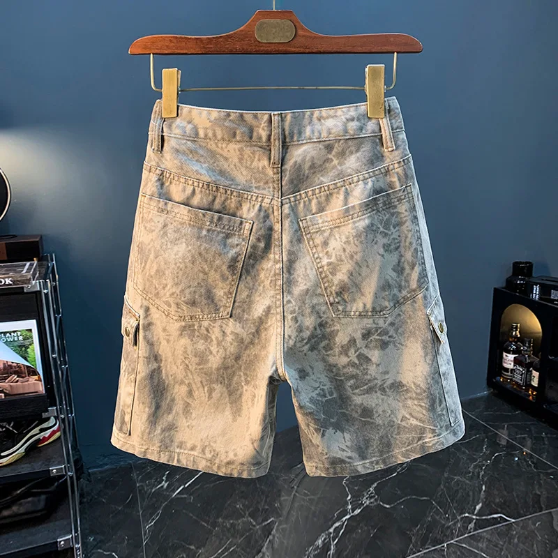 2024Summer New Desert Camouflage Denim Shorts Men's Loose Cargo Fifth Pants Casual Trend High-End Pirate Shorts