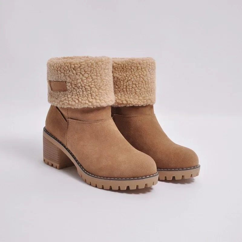 Women Winter Fur Warm Snow Boots Ladies Warm wool booties Ankle Boot Comfortable Shoes turned-over edge Casual Women Mid Boots