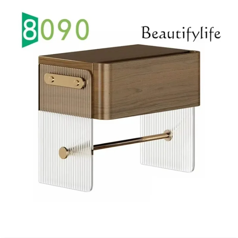BJ High End Italian Minimalist Style Home Improvement Furniture Model Room Storage Acrylic Solid Wood Bedside Table 2PCS