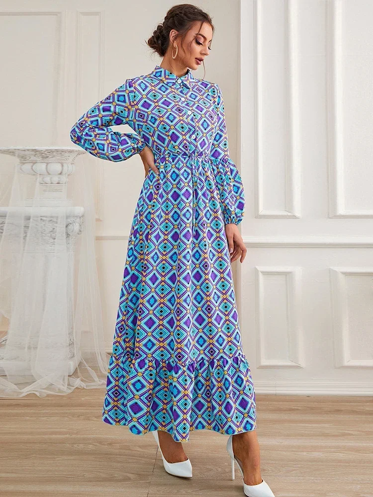 Eid Party Dress for Women Muslim Abaya India Abayas Dubai Print Casual Shirt Dresses Kaftan Robe Longue Vestidos Largos 2024