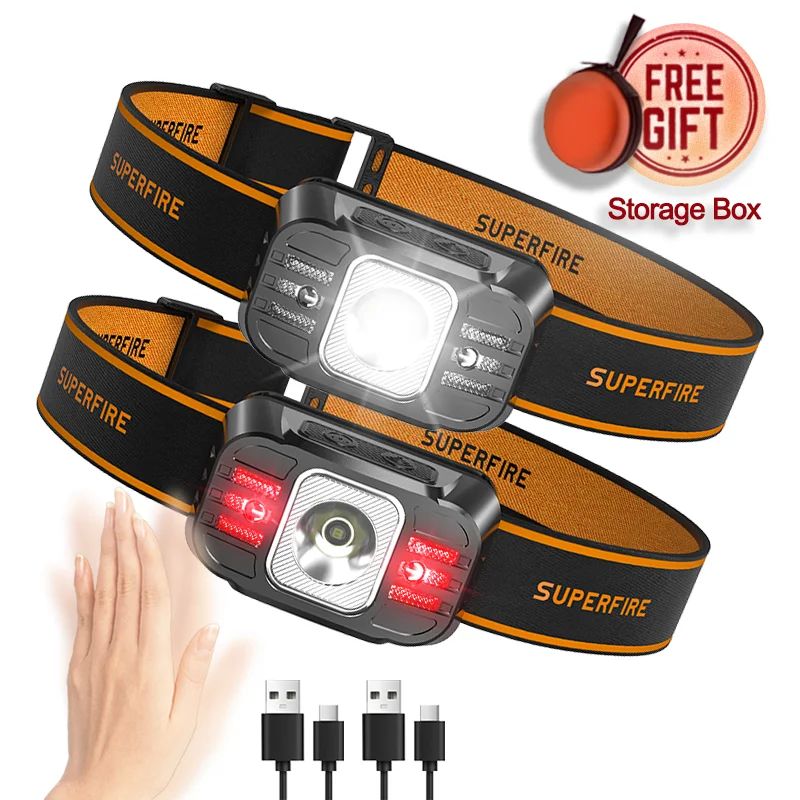 SUPERFIRE HL75 Mini Headlamp USB-C Rechargeable Sensor headlight High Power head LED front flashlight for Fishing Camping lamp