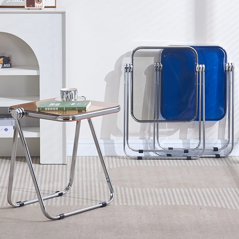 

Acrylic Folding Coffee Table, Thick Transparent Edge, European Light Luxury Style, Metal Frame