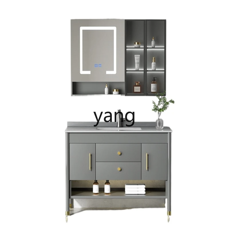 Yjq Solid Wood Bathroom Cabinet Ceramic Whole Washbin Floor Assembled Cabinet Oak Bathroom Stone Plate Washbasin