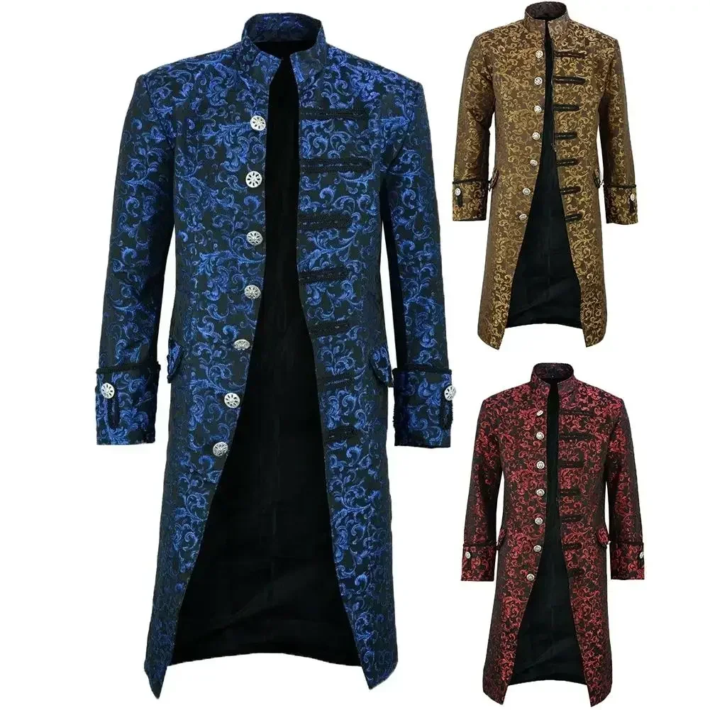 Vintage Halloween Medieval Steampunk Victorian Renaissance Gothic New Men's Tailcoat Windbreak Jacket Carnival Dress Up Party