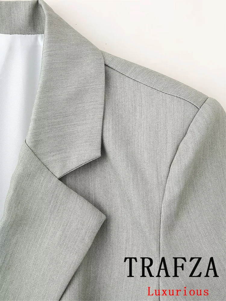 TRAFZA Casual Office Lady Suit Women Solid Sashes Hidden Breasted Blazer Wide Pockets Shorts New Fashion 2024 Spring Summer Sets