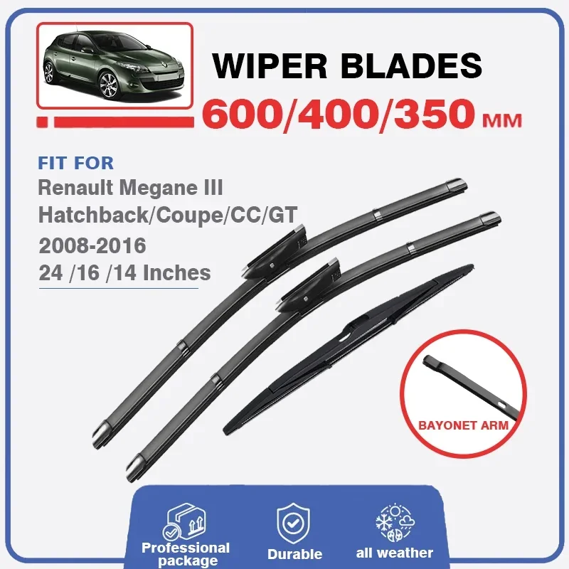 Car Front / Rear Wiper Blades For Renault Megane III 3 Hatchback Coupe CC GT 2008-2016 Windscreen Windshield Window 24