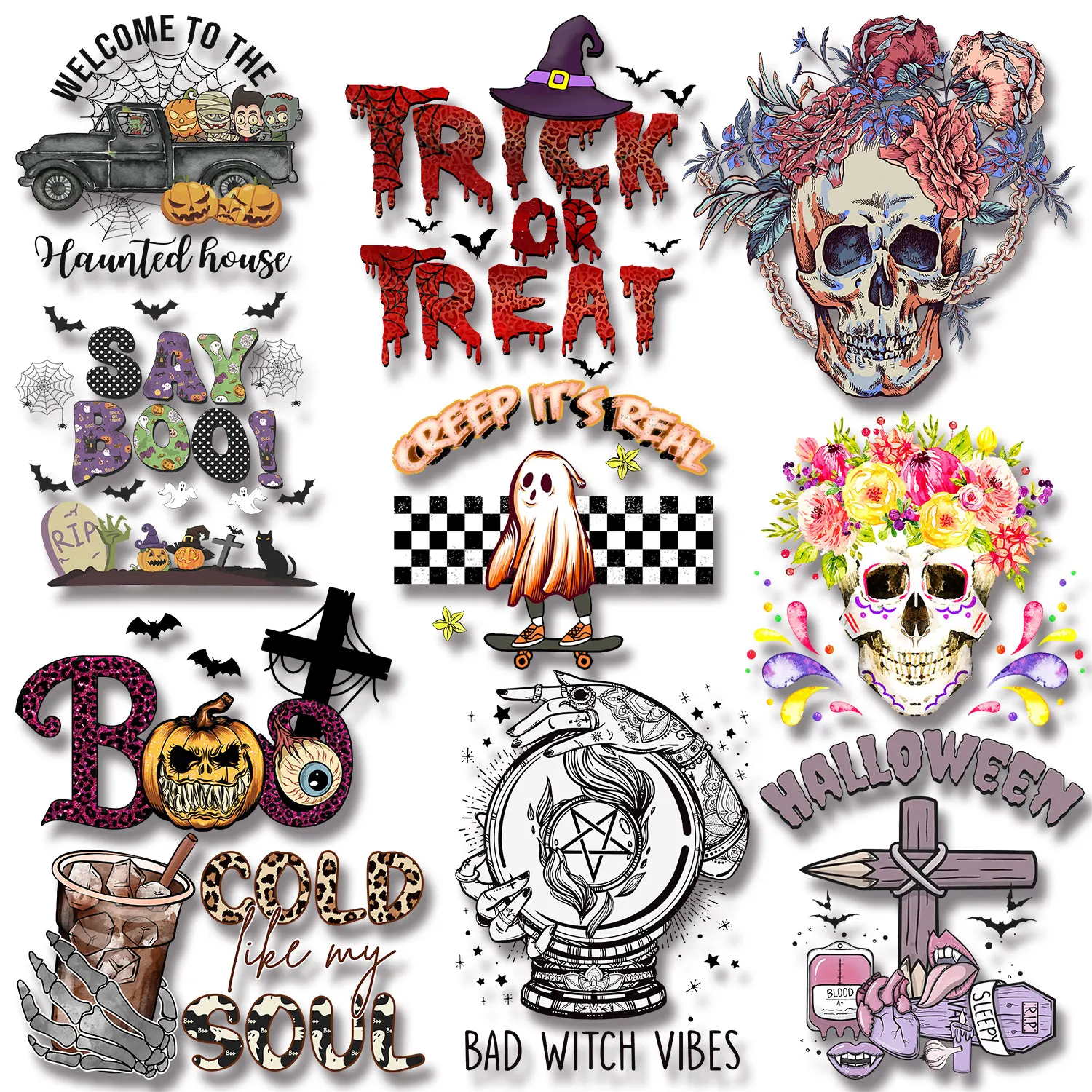 Halloween Witch Vibes Feed Me Candy & Call Me Boo Iron-on Stickers for Clothes  Various Styles DIY Decoration