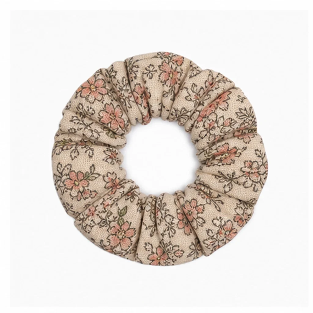 handmade-vintage-coral-garden-single-layer-scrunchie-soft-fabric-elastic-hair-tie-for-women-ponytail-bun-daily-hair