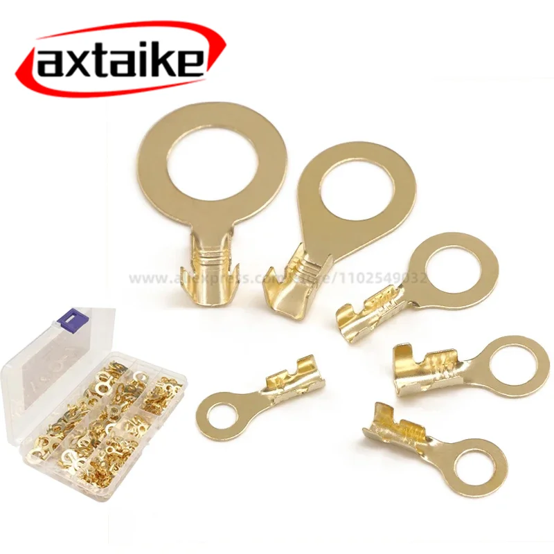 150pcs M3/M4/M5/M6/M8/M10 O-type Ground Lugs Terminal Cold-Pressed Copper Tab Wiring Nose  Boxed Terminal Block Wire Connector