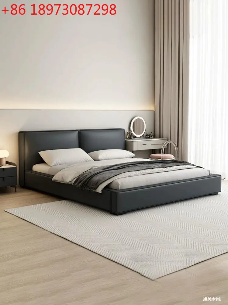 

Итальянская минималистичная кожаная современная простая кожаная кровать для небольшой квартиры