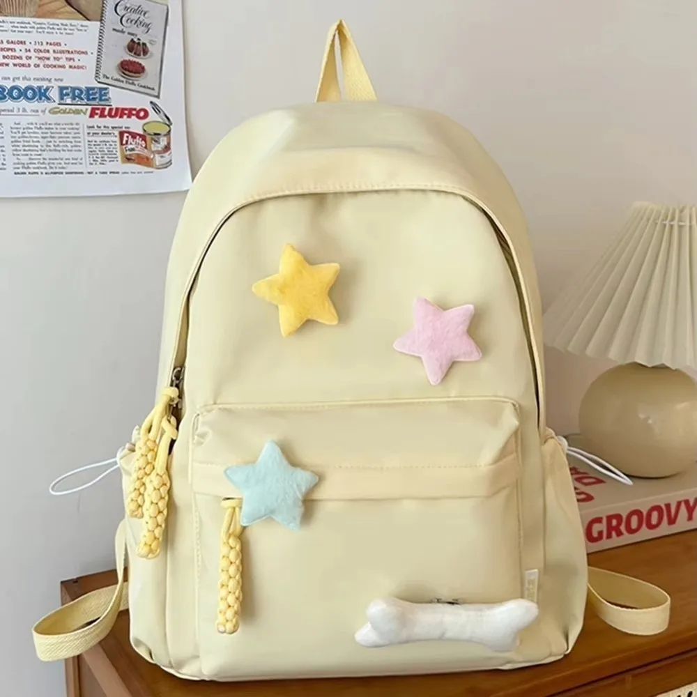 Canvas Star Backpack Zippered Closure Adjustable Straps School Bag Multi-Compartment Large Capacity Casual Backpack Students