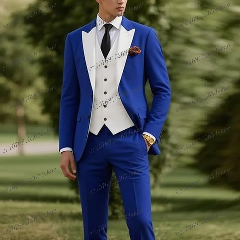 

Бело-синий новый мужской костюм для свадьбы, вечеринки, торжественных мероприятий, жениха, шафера, выпускного, деловых встреч, мужской смокинг, комплект из 3 предметов: пиджак, жилет, брюки