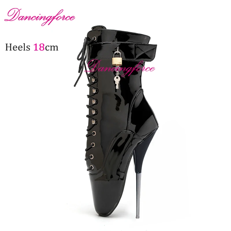 Dancingforce New Metal Heels18cm/7.2inches Ballet Ankle Boots Extreme High Fetish Goth Ballet Shoes With Locks Size Eu36-46