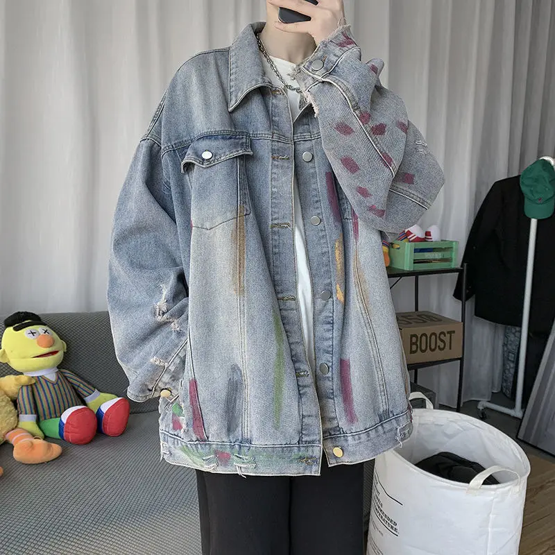 Imagem -05 - Jaqueta Rasgada Feminina Denim S3xl Tie Dye Estética Hip-hop Harajuku Japão Estilo Cabolsas Casais High Street Baggy bf Ins Streetwear