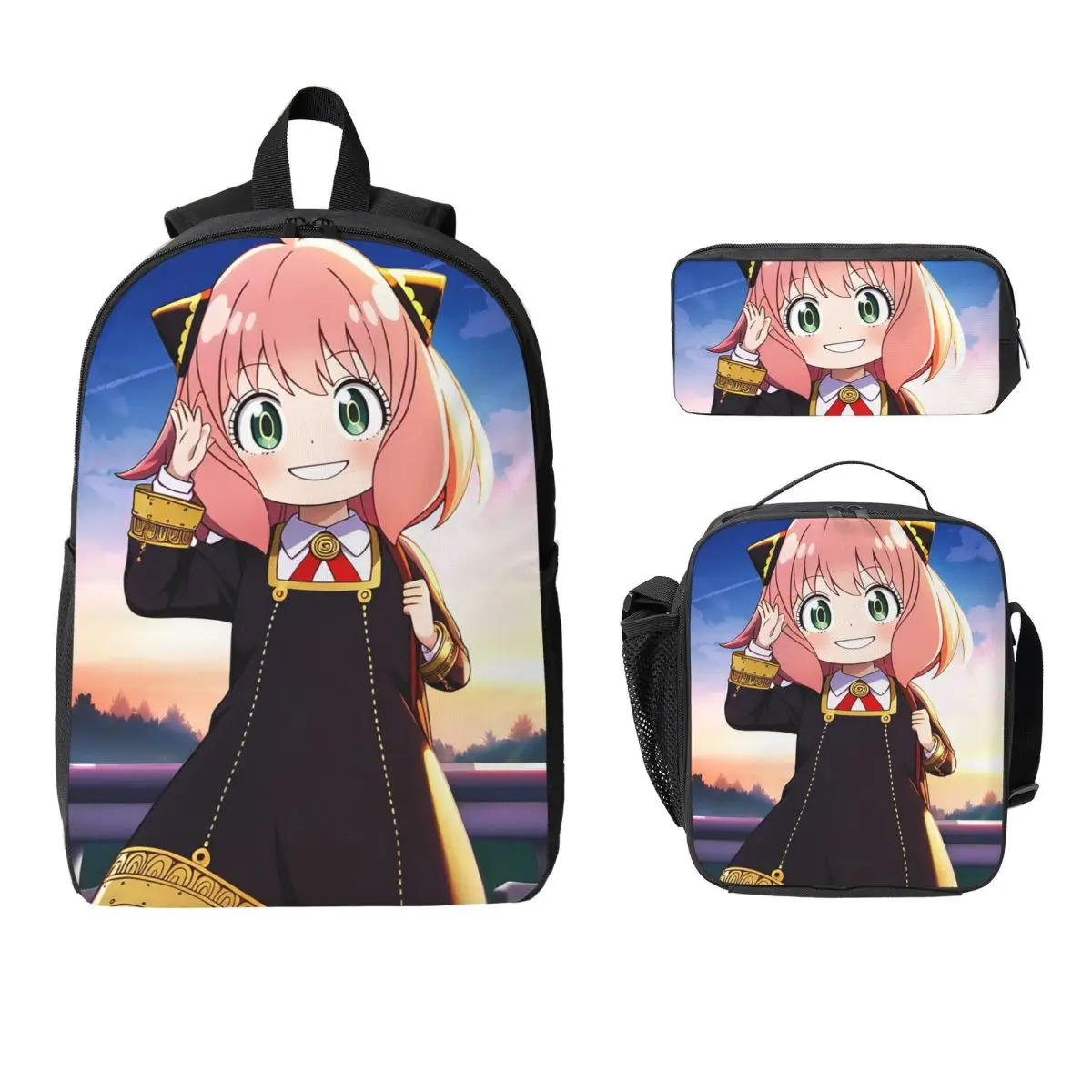 

Anime Spy X Family Anya Forger Backpack Boys Girls BookBag School Bag Laptop Shoulder Bags 3ps Insulated Lunch Bag Pencil Case