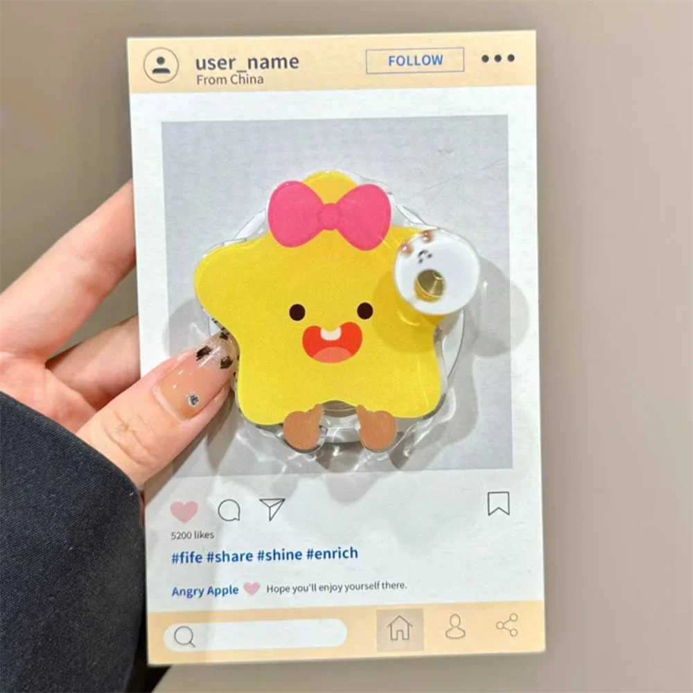 Милая 3D забавная желтая звезда с вращением для Magsafe, магнитная подставка для телефона Griptok Grip Tok, подставка для iPhone 16, чехол для беспроводной зарядки, держатель