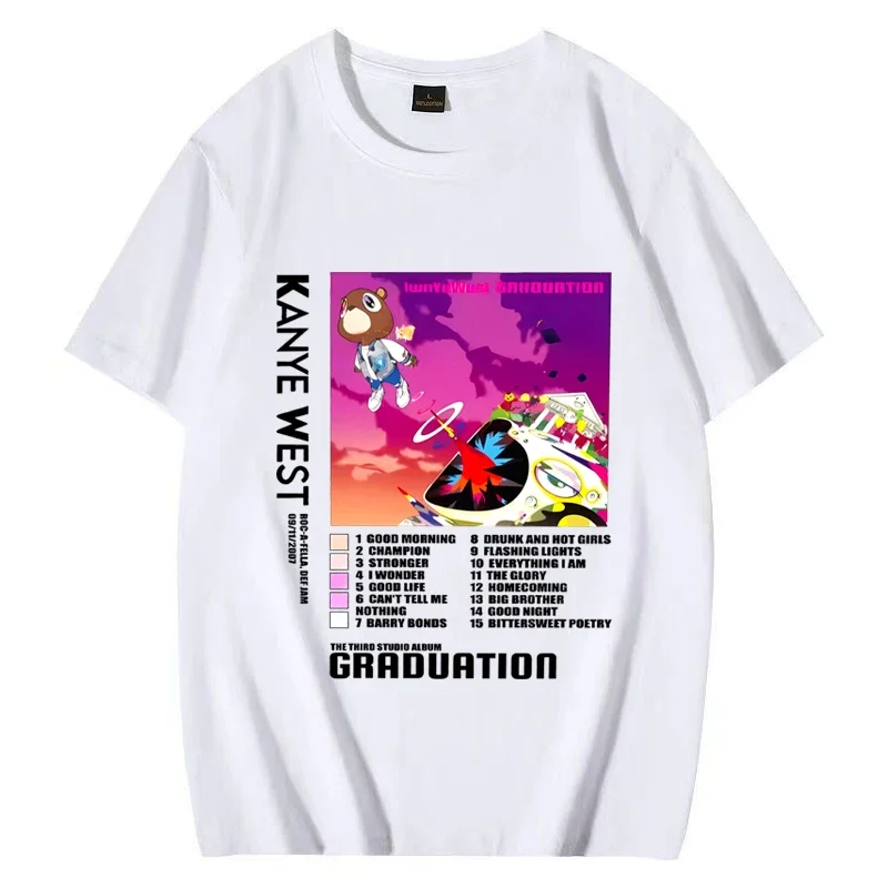 Hot rapper  Kanye West Graduation Graphics T-Shirt Men Women 90s Hip Hop Casual short sleeve t-shirts Unisex Pure Cotton Tops