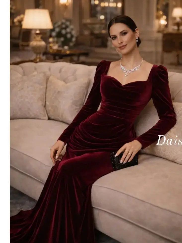 

Fashionvane Customized Long Sleeves Evening Dresses Red Saudi Arabia Women Wedding Guest Strapless Prom Dress Wraps Gowns