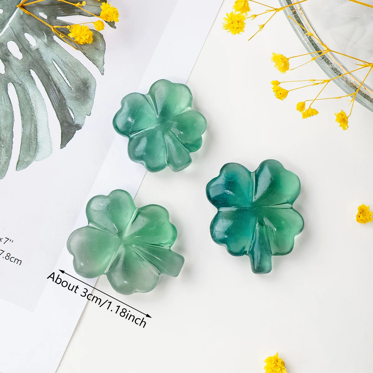 1PC Natural Crystal Green Fluorite Lucky Four Leaf Clover Pocket Ornament DIY Jewelry Household Supplies