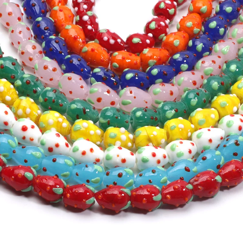 10Pcs Cute Strawberry Shape Handmade Murano Lampwork Beads Glass Loose Beads For Jewelry Making DIY Bracelet Necklace Craft