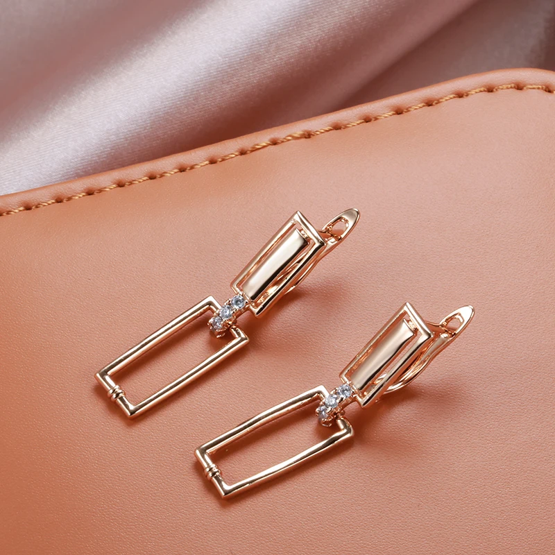 JULYDREAM Hollow Square Geometric Zircon Dangle Earring for Women Luxury Wedding Jewelry 585 Rose Gold Color Vintage Earrings image 5