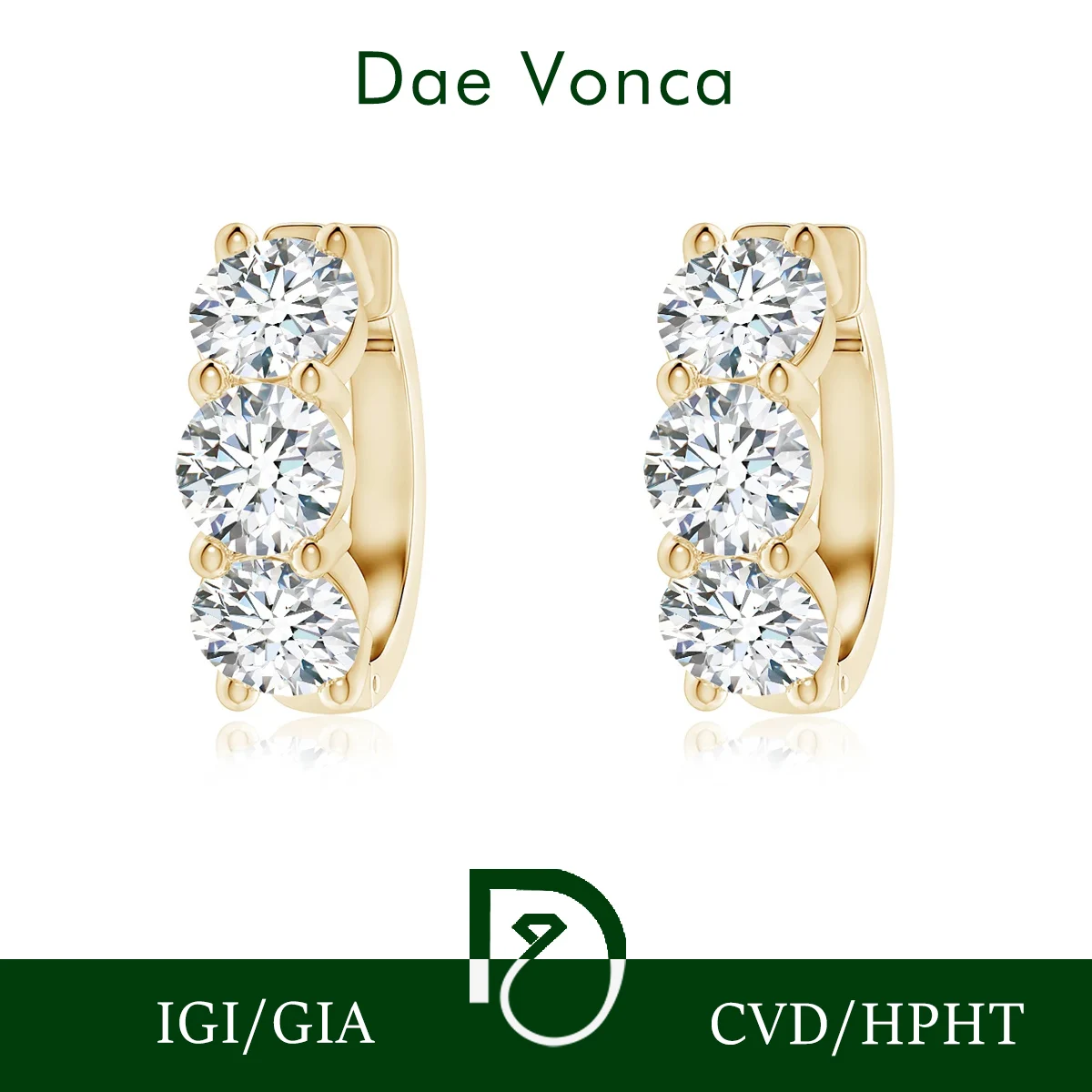 Pendientes de Aro de Oro Sólido de 18K con Diamante Cultivado en Laboratorio de Corte Redondo de 2.2CT, Oro Amarillo/Blanco, Pendientes de Tres Piedras para Mujer, Joyería Fina